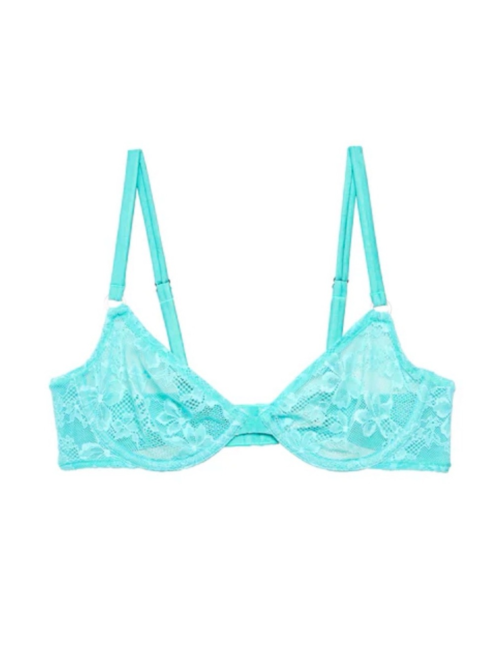 Fleur du Mal Le Stretch Lace Demi Underwire Bra in Bright Jade Turquoise 32B NWT